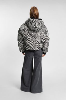 Water-Repellent Hooded Jacket With Herringbone Print, view 6