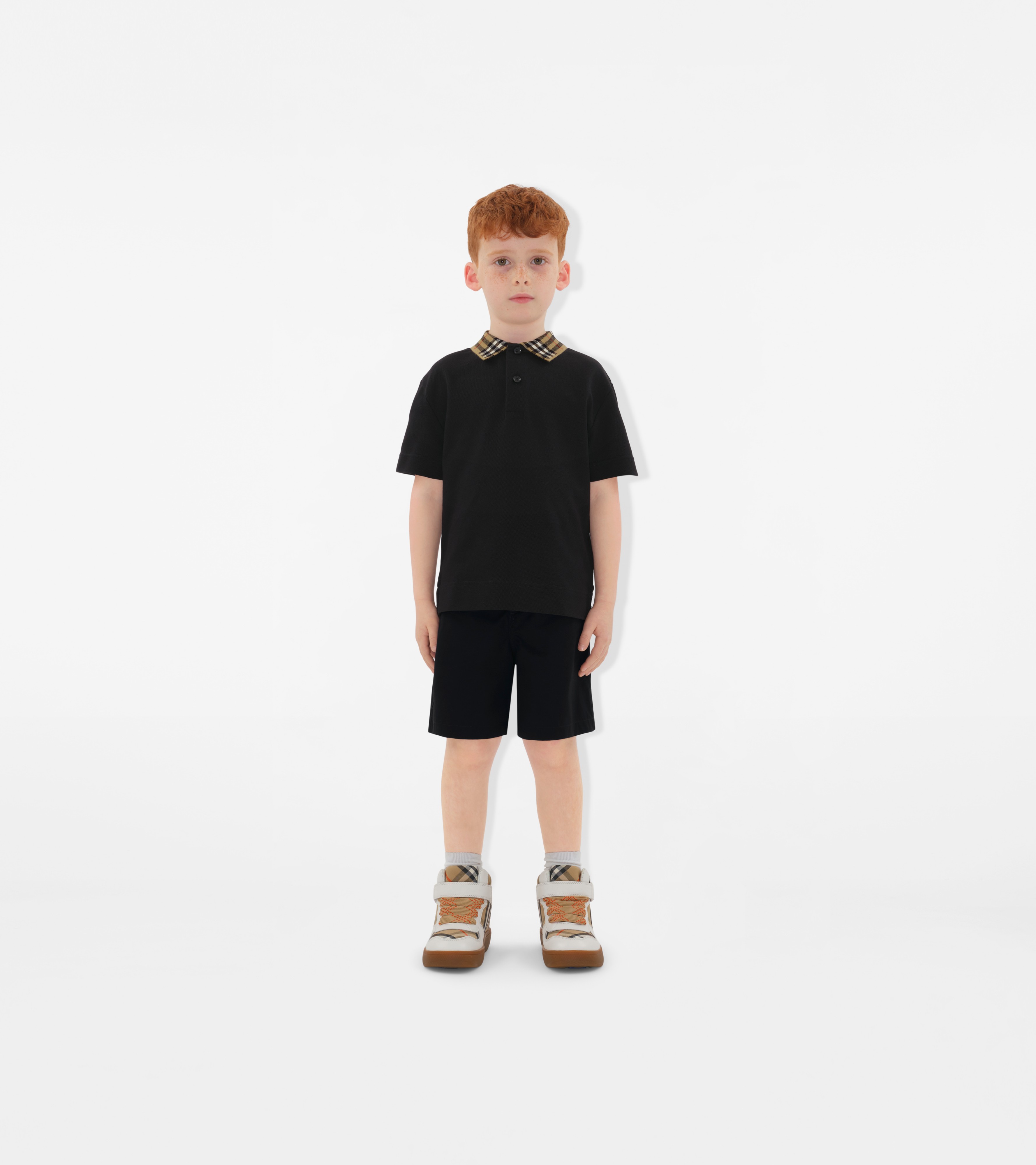 Check Collar Cotton Polo Shirt