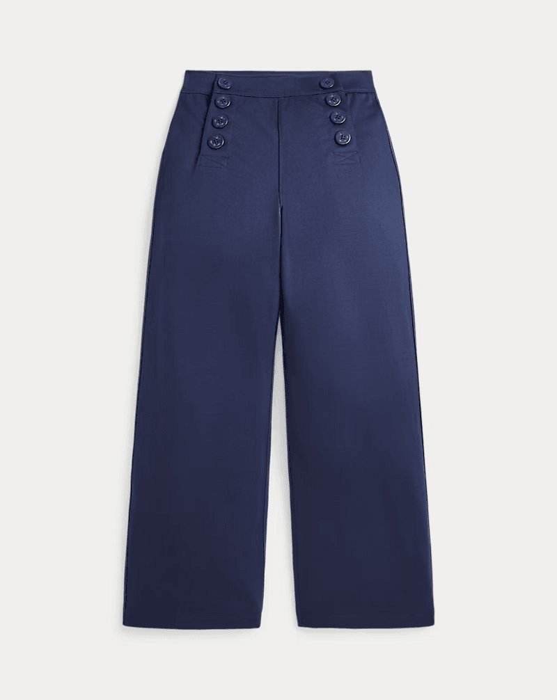 Buttoned Ponte Wide-Leg Trousers