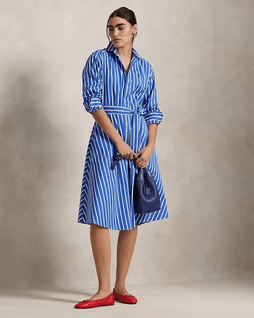 Belted Striped Cotton Shirtdress