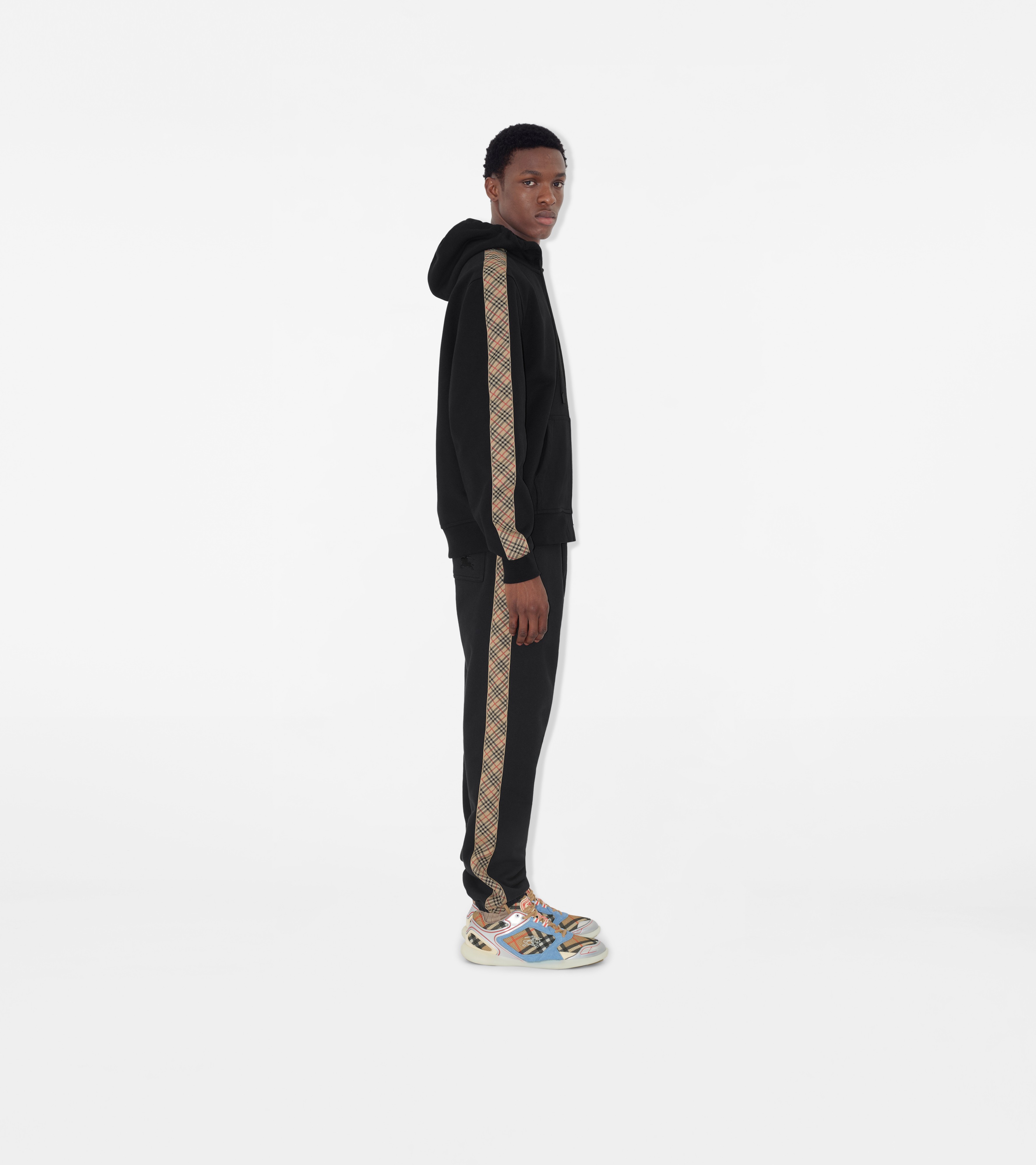 Check Trim Cotton Zip Hoodie, view 3