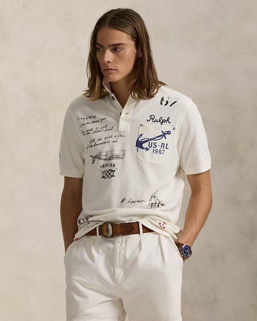 Classic Fit Mesh Graphic Polo Shirt