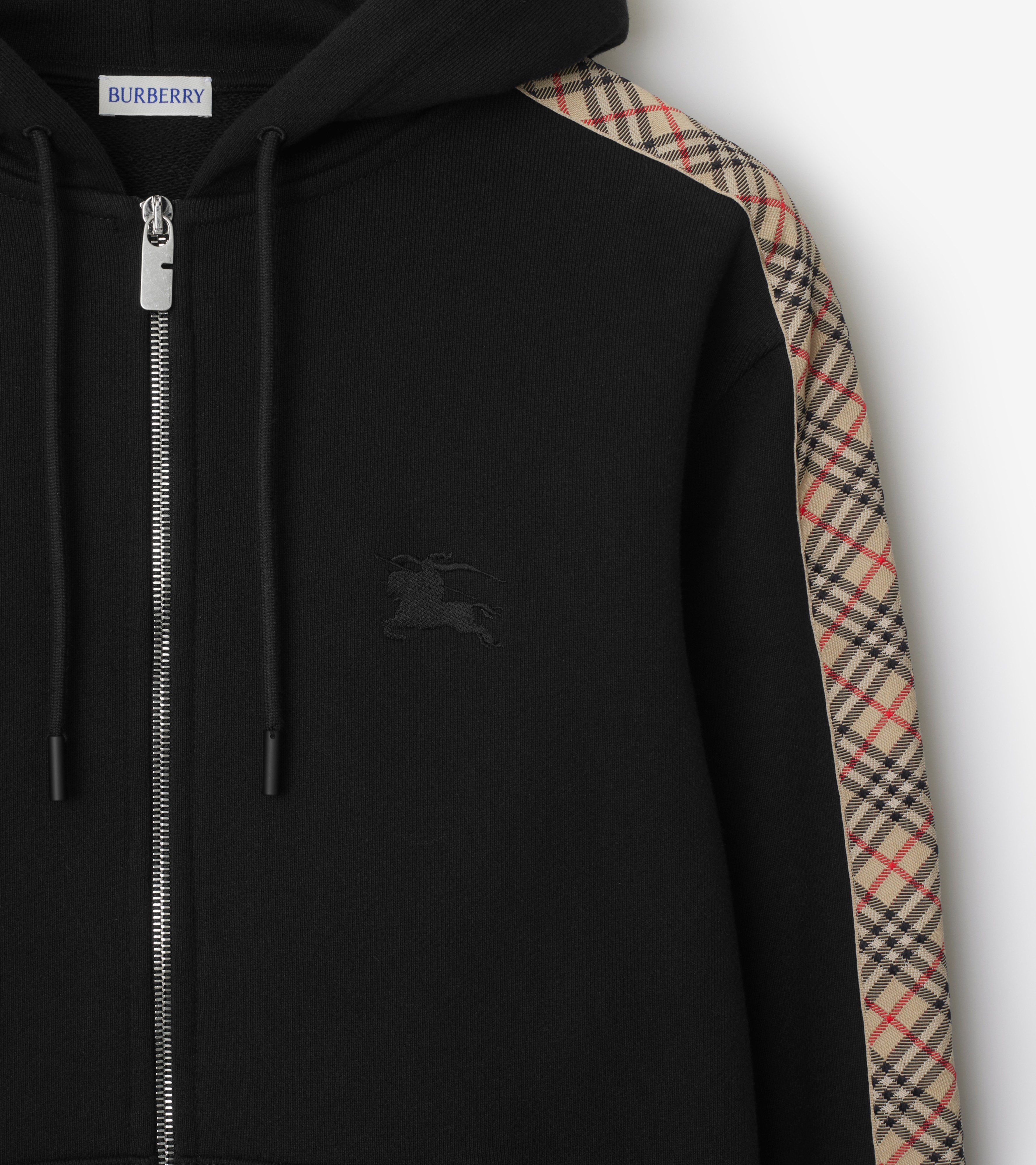 Check Trim Cotton Zip Hoodie, view 6