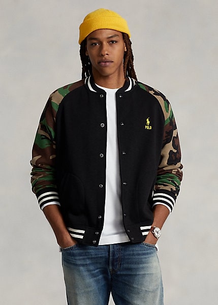 Polo Ralph Lauren Camo-Sleeve Fleece Baseball Jacket, view 2