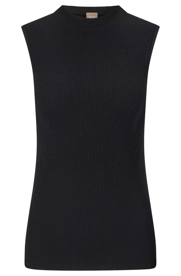 Sleeveless Mock-Neck Top With Ribbed Structure
