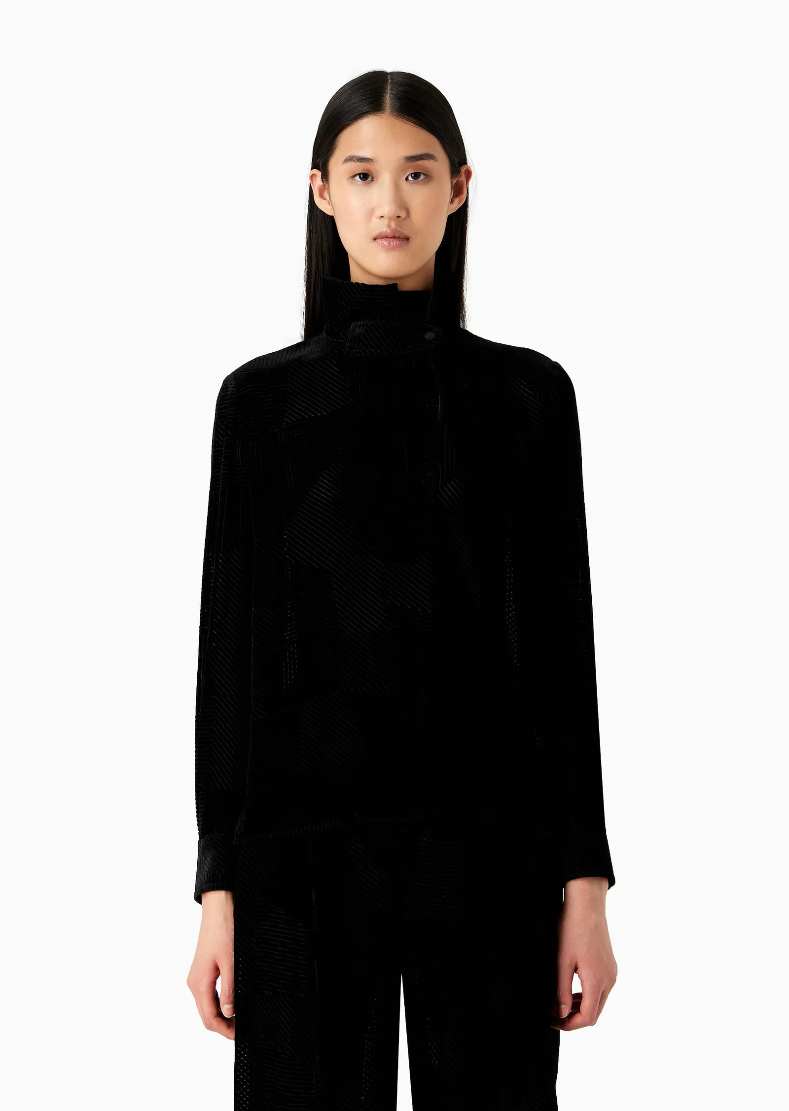 Geometric Pattern Devoré Velvet Blouse, view 2