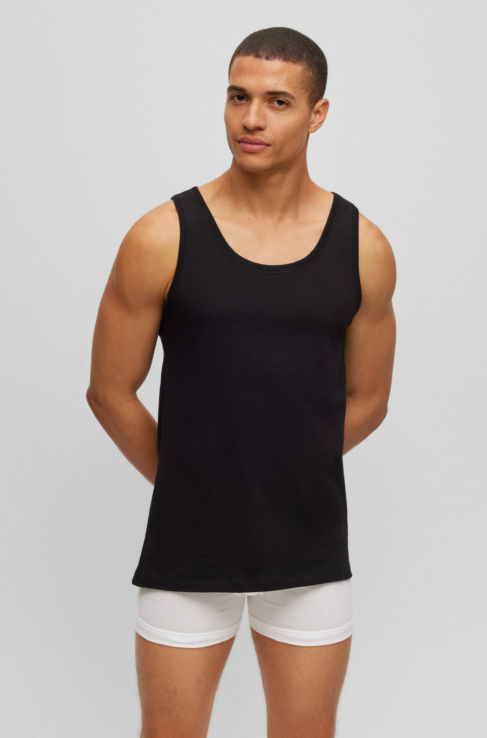 Three-Pack Of Cotton Underwear Vests With Embroidered Logos, view 2