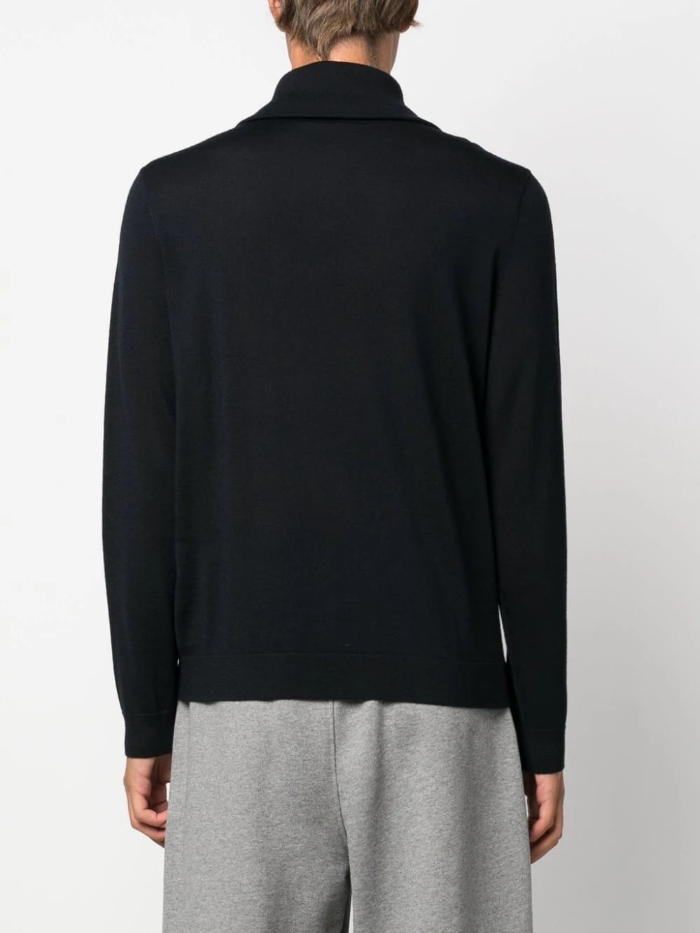 Mock-Neck Jumper With Partial Zip In Plain-Knit Virgin Wool With Logo Embroidery Detail, view 7