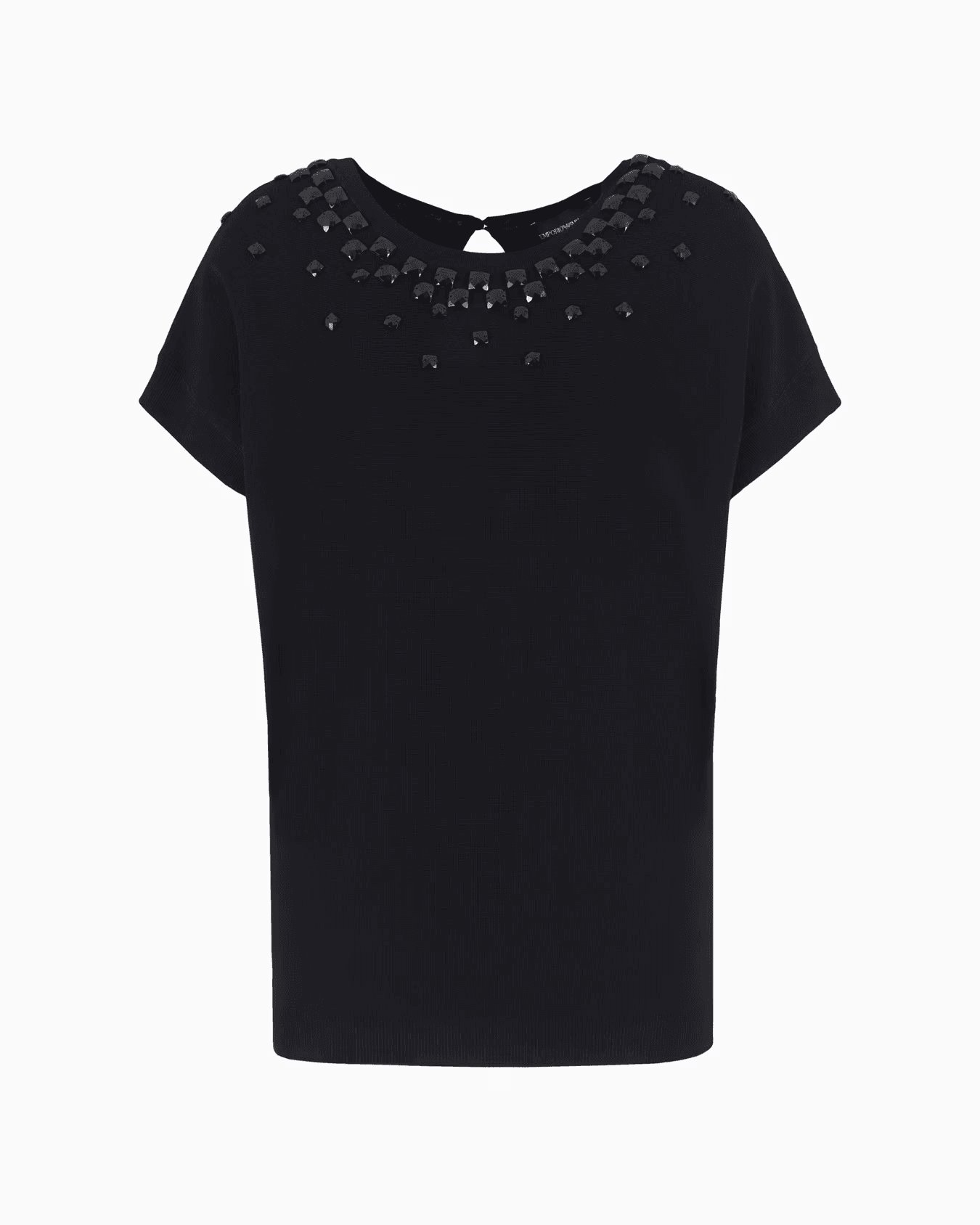 Milano-stitch fabric jumper with cabochon gemstones