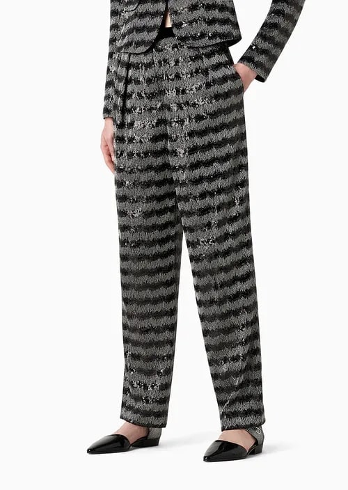 Chevron Motif Trousers With All-Over Sequins And Velvet Peplum, view 2