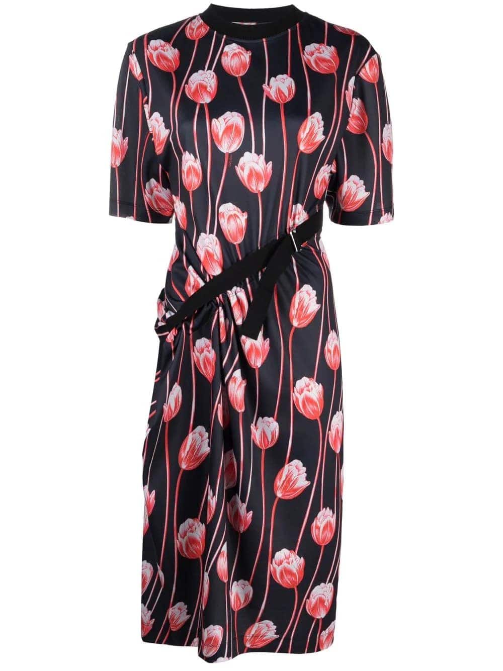 Tulip Print Belted Midi Dress