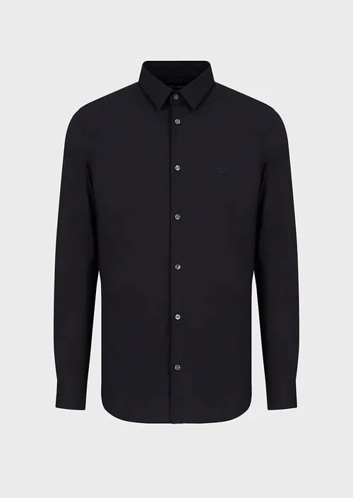 Stretch Nylon-Blend Shirt With Embroidered Eagle