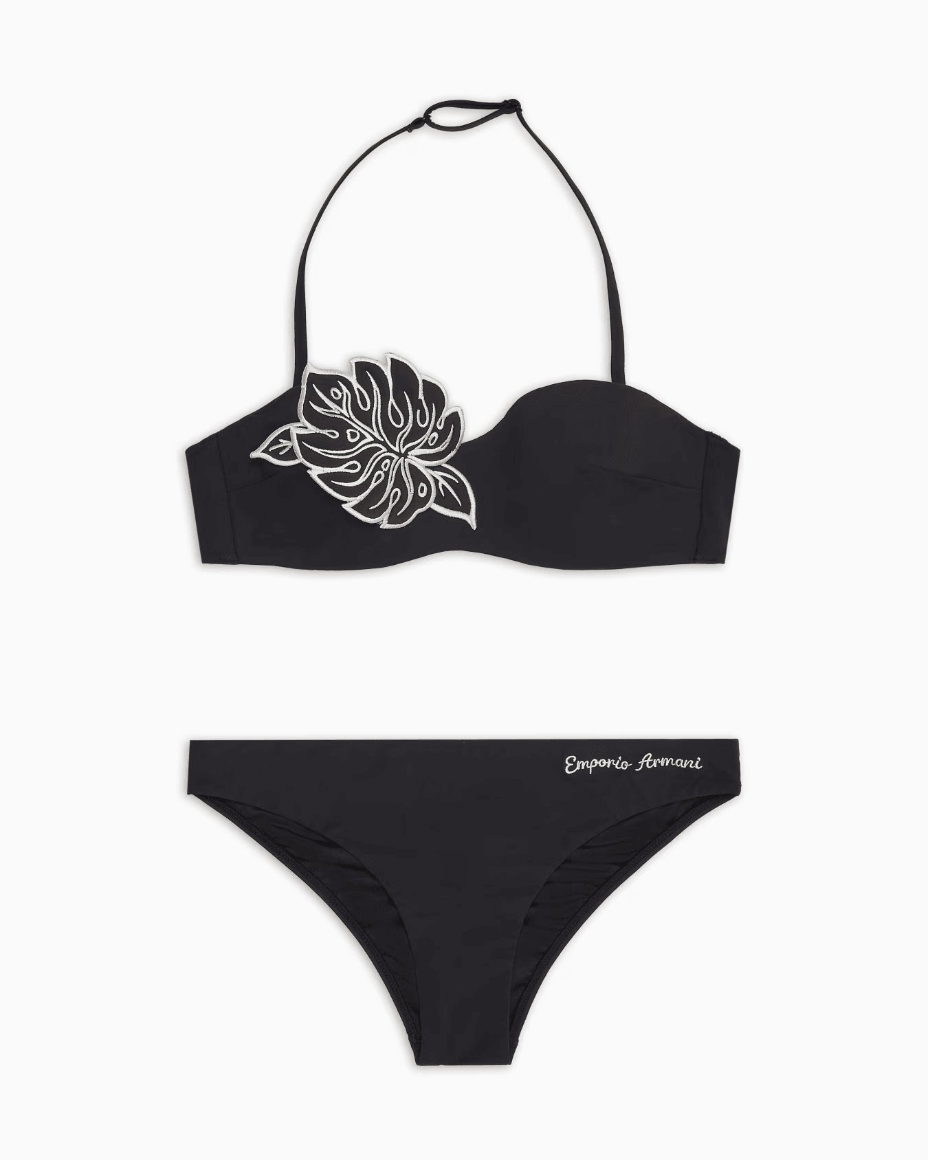 ASV padded bandeau bikini in recycled Lycra with leaf embroidery