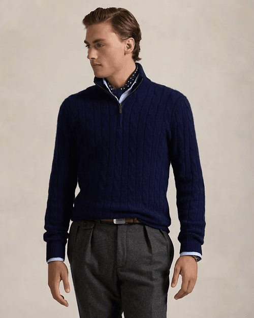 Cable-Knit Cashmere Quarter-Zip Jumper