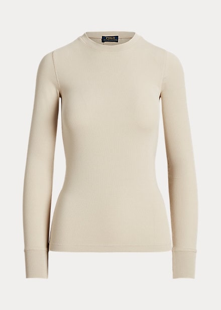 Polo Ralph Lauren Ribbed Suede-Trim Long-Sleeve Tee