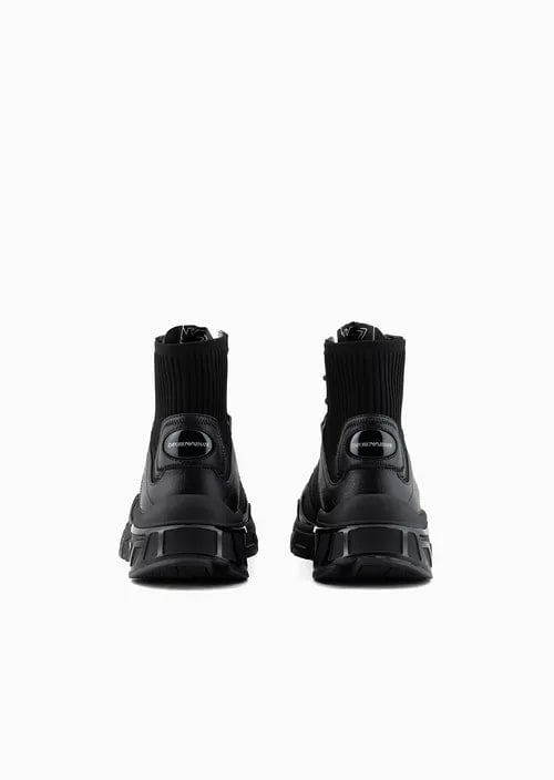 Nylon High-Top Sneakers With Knit Detail, view 4