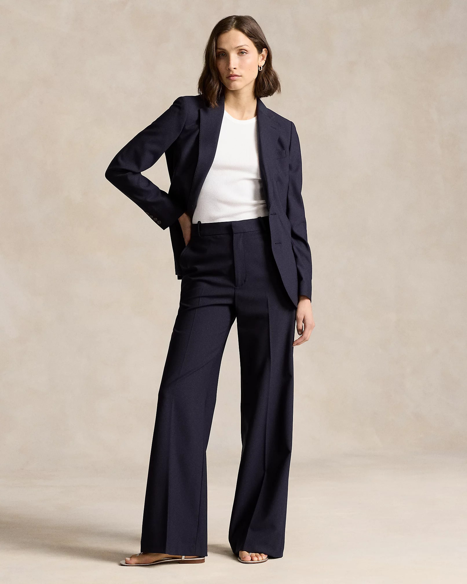Stretch Wool Faille Wide-Leg Trouser