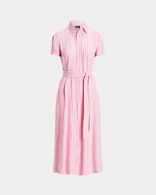 Polo Ralph Lauren Belted Striped Linen Shirtdress