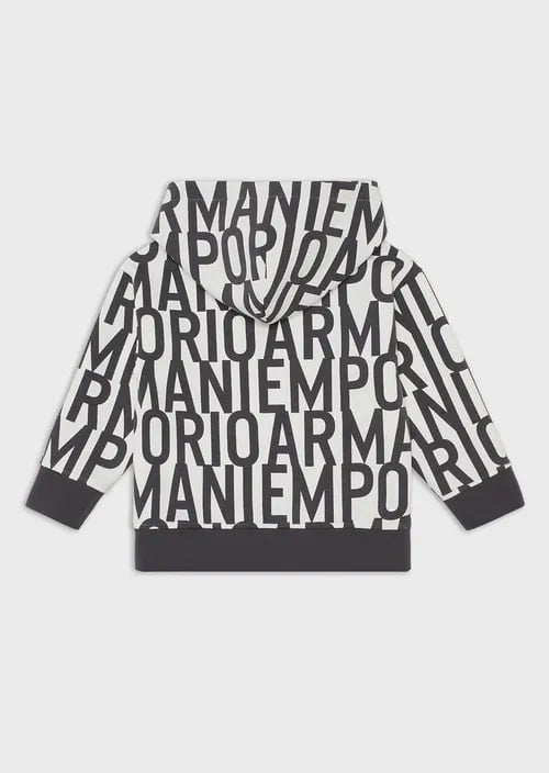 Kids Double-Jersey Hooded Sweatshirt With All-Over Lettering, view 3