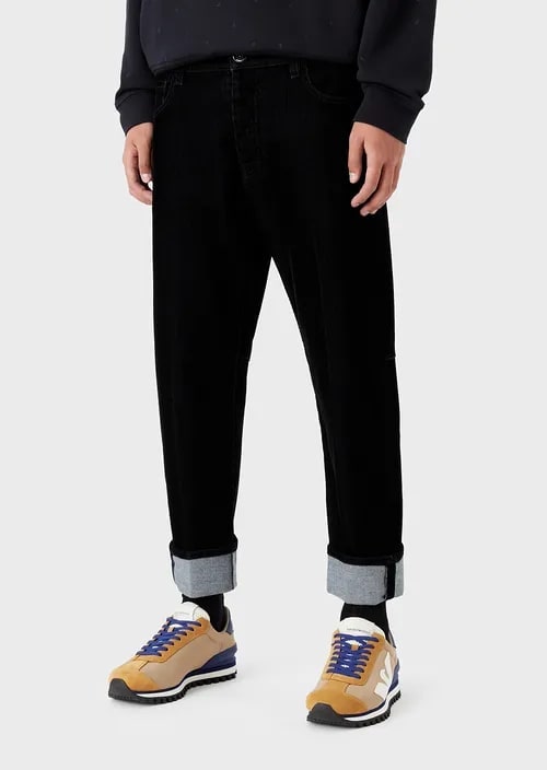 J70 Loose-Fit Jeans In Velvet-Effect Flocked Denim, view 2