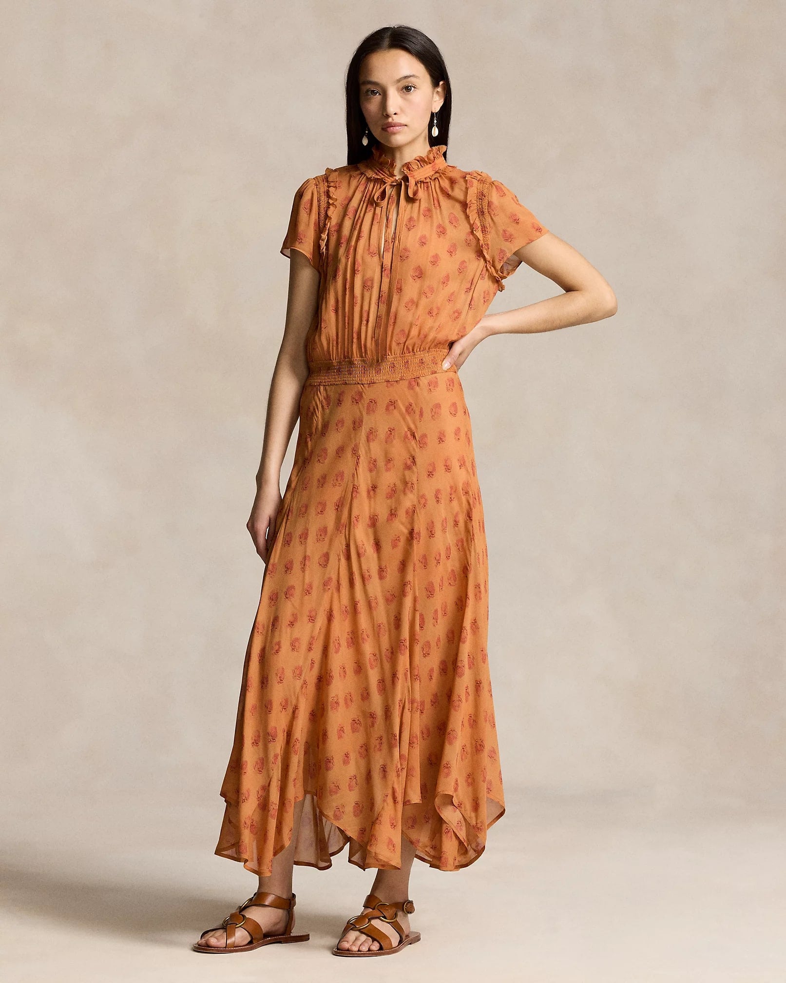 Polo Ralph Lauren Block-Print Georgette Tie-Neck Dress