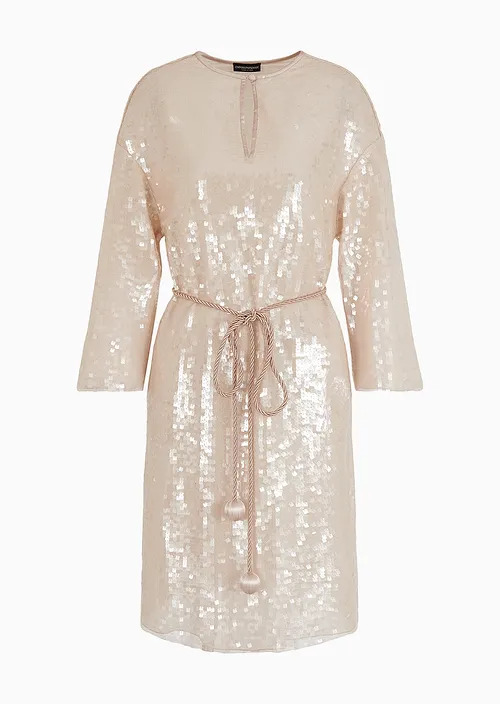 Midi Dress With All-Over Sequins And Belt