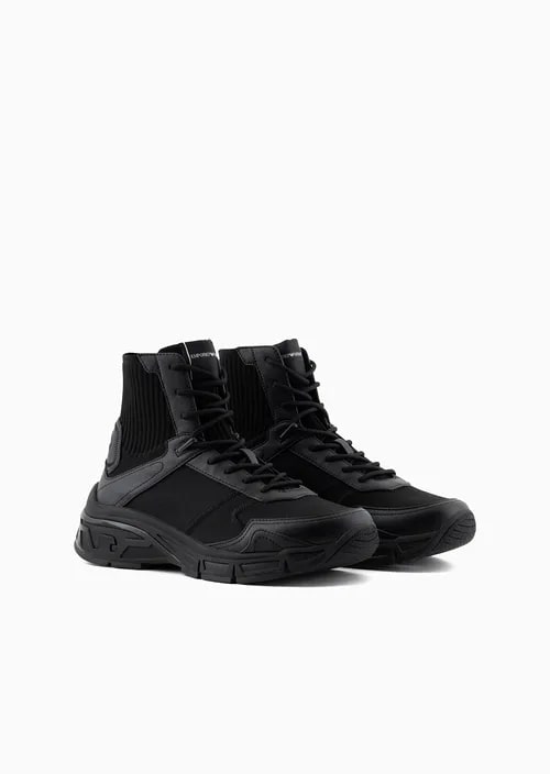 Nylon High-Top Sneakers With Knit Detail, view 2