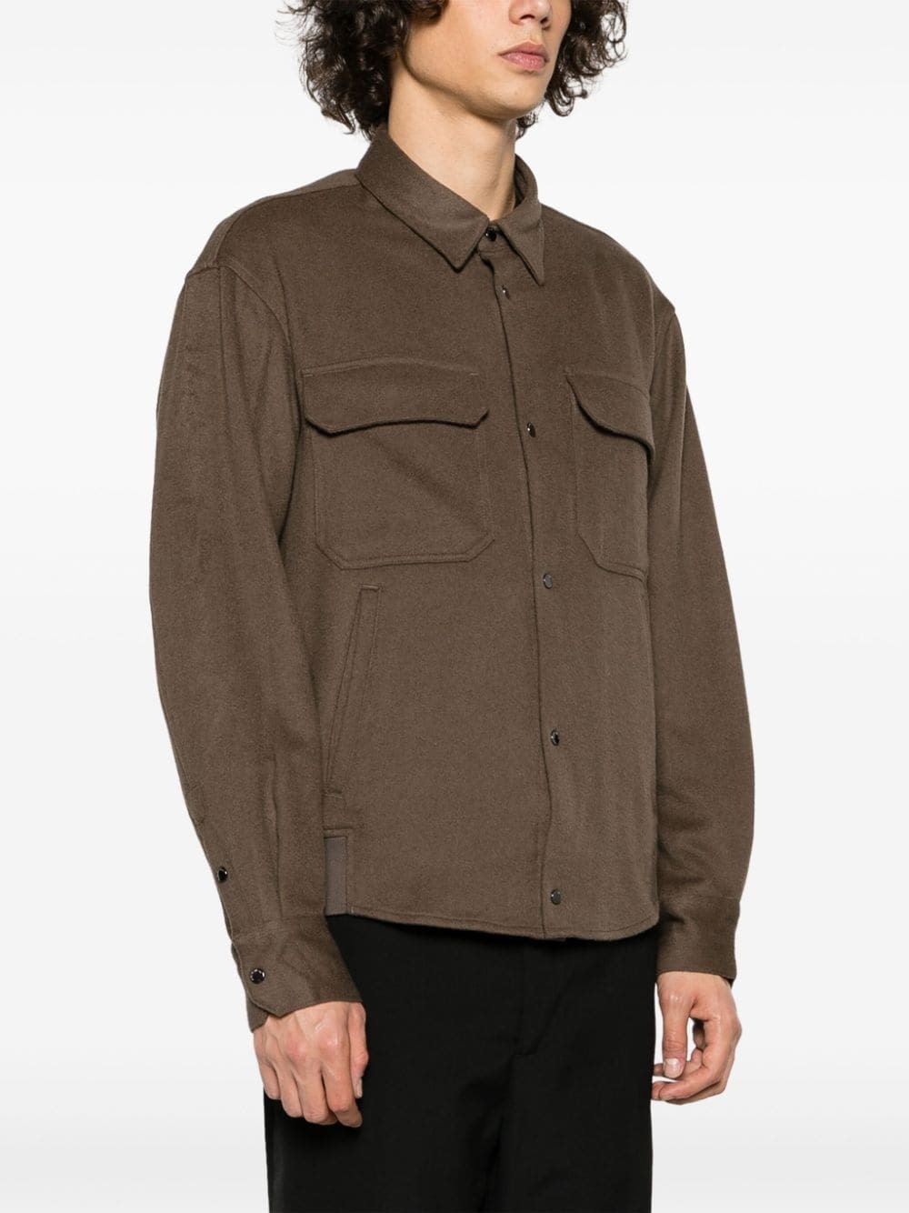 Cashmere Wool Cloth Shirt Jacket With Front Pockets, view 5