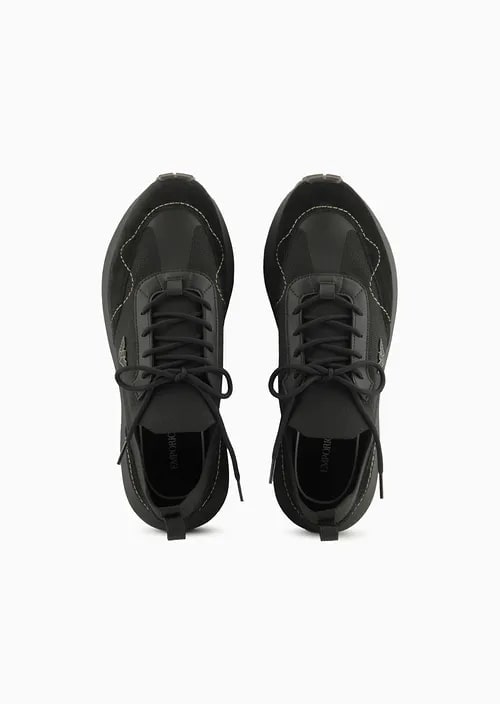 Knit Sneakers With Suede Details, view 2