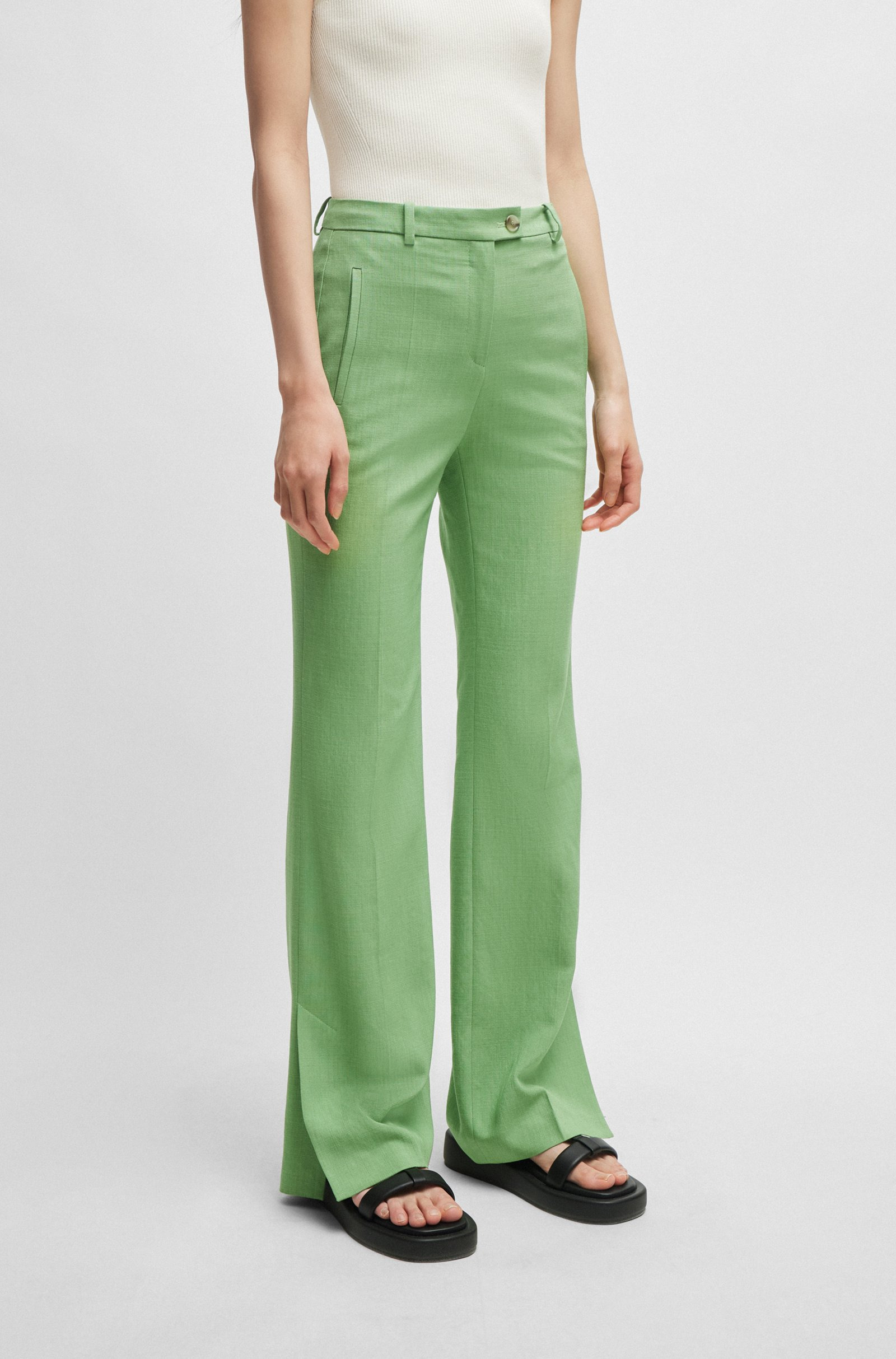 Slim Fit Trousers With Flared Leg In Stretch Material, view 2