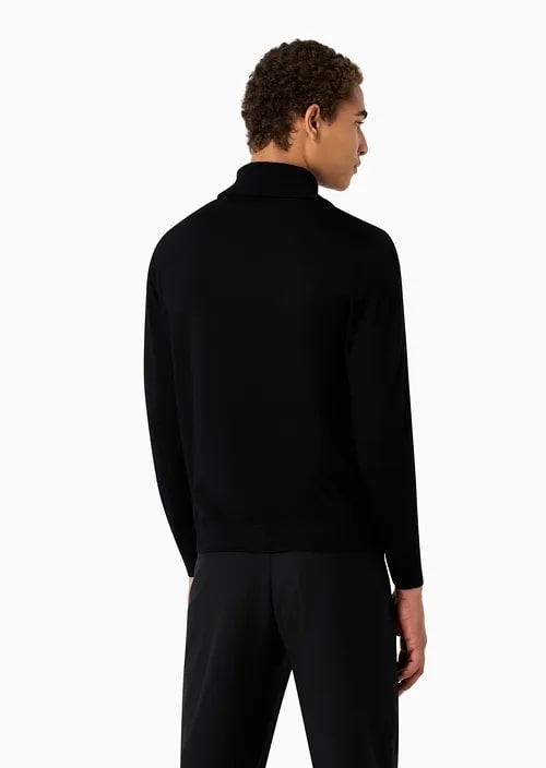 Mock-Neck Jumper With Partial Zip In Plain-Knit Virgin Wool With Logo Embroidery Detail, view 4