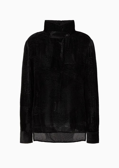 Geometric Pattern Devoré Velvet Blouse