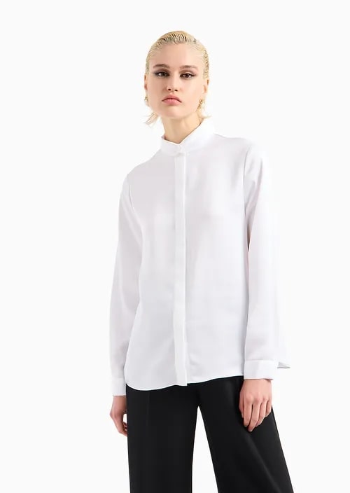 Satin Shirt With A Button At The Neck, view 2
