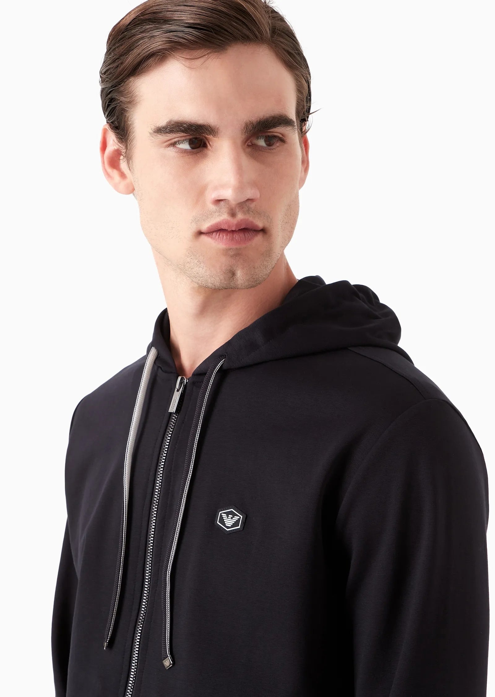 Sweatshirt With Hood And Zip In Roma Stitch Fabric, view 3