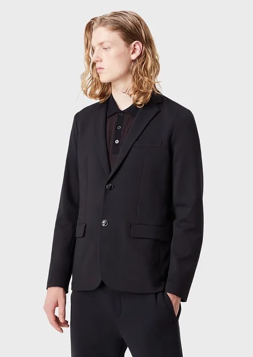 Single-breasted jacket in fabric stitch jersey, view 2