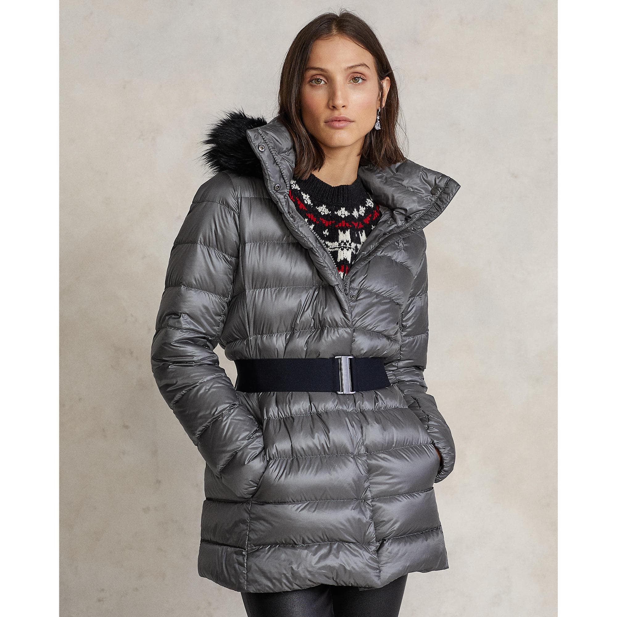 Water-Repellent Down Hooded Coat