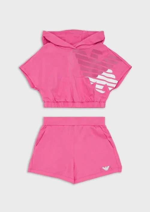 Kids Heavyweight Jersey T-Shirt And Shorts Set With Ea Crew Oversized Eagle