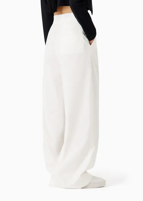 High-Rise Cotton-Blend Palazzo Trousers, view 3