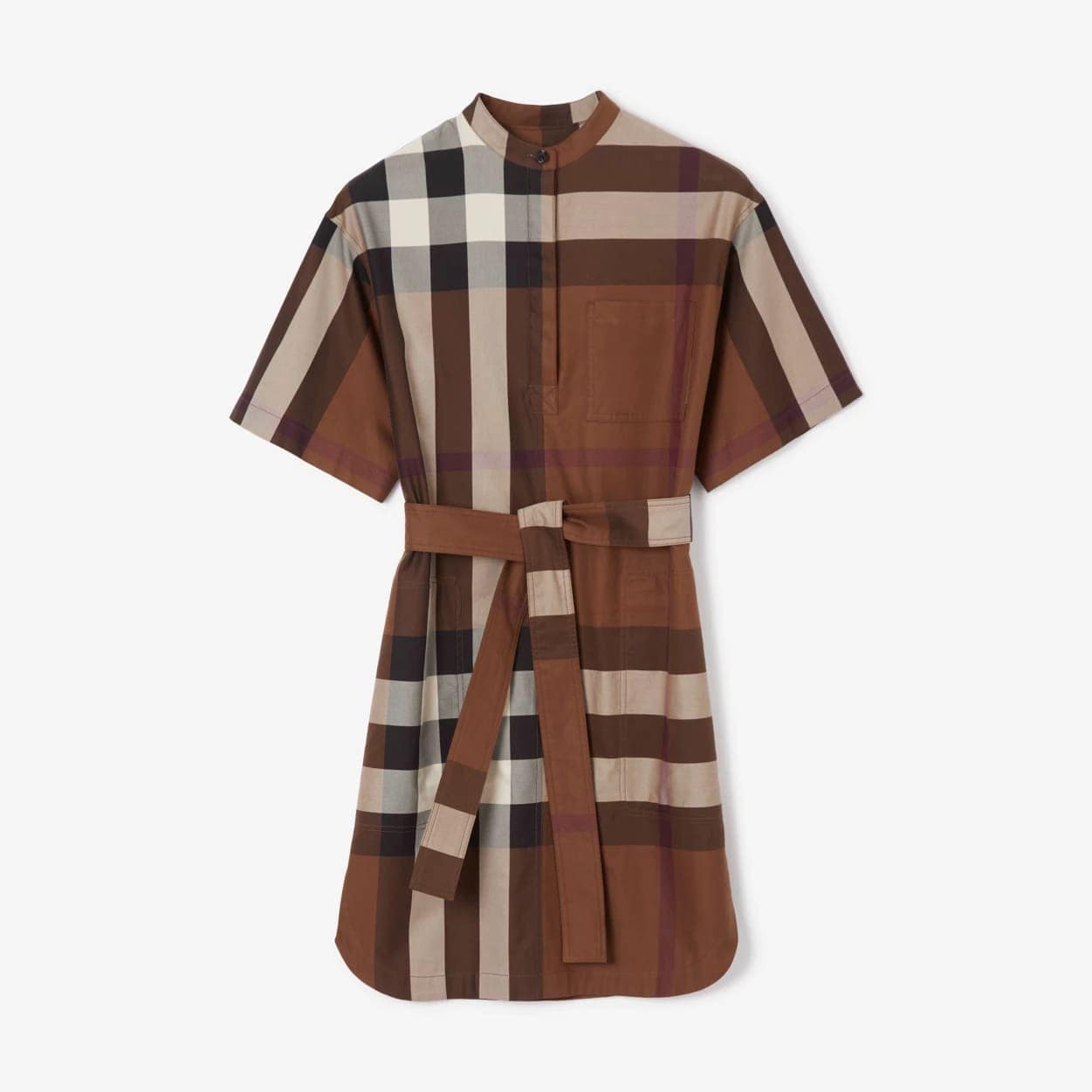 Check Cotton Tie-Waist Shirt Dress