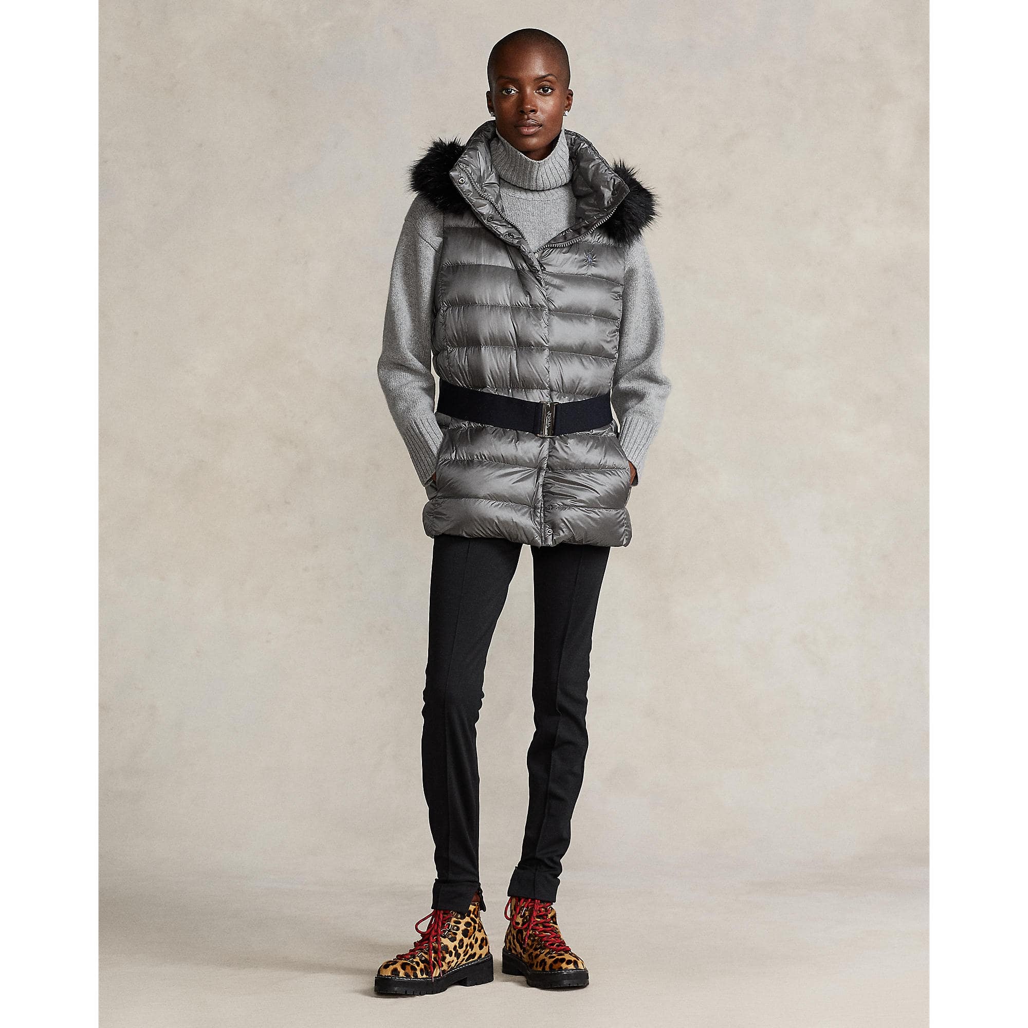 Water-Resistant Down Hooded Vest, view 3