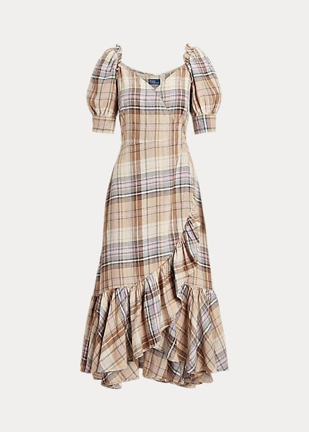 Polo Ralph Lauren Plaid Linen Wrap Dress