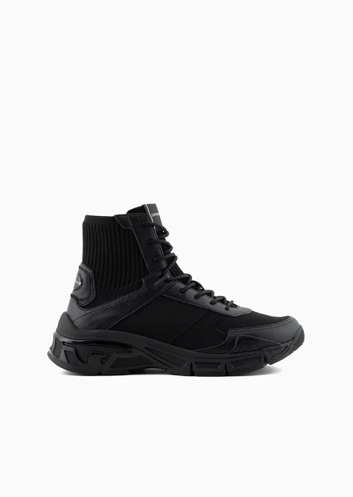 Nylon High-Top Sneakers With Knit Detail