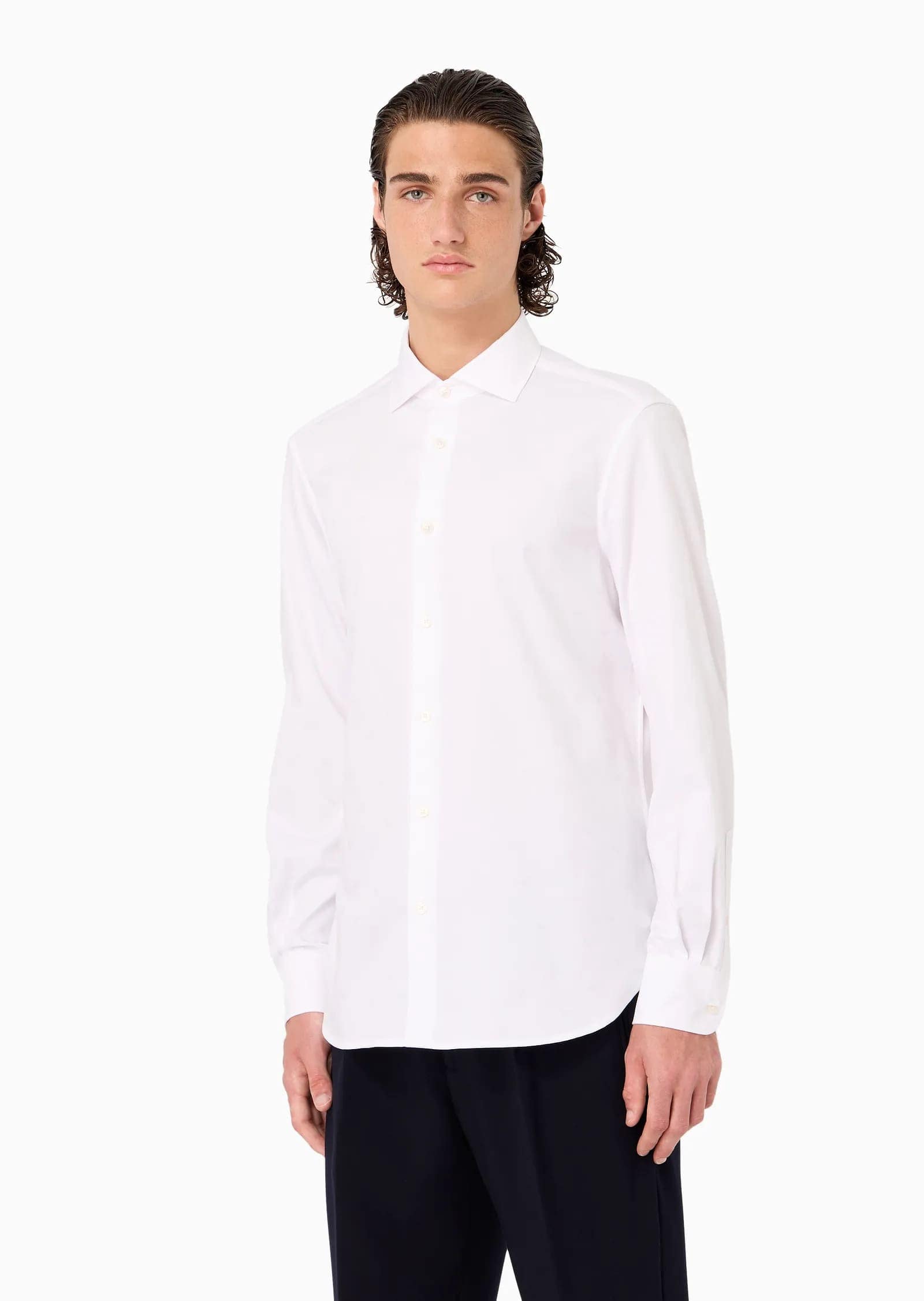 Lyocell Blend Shirt With All-Over Armani Sustainability Values ​​Jacquard Logo Pattern, view 6