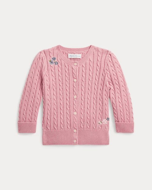 Floral Mini-Cable Cotton Cardigan