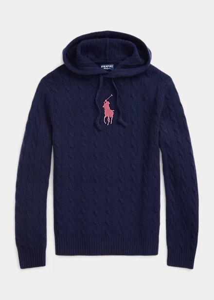 Polo Ralph Lauren Pink Pony Cable Cashmere Hooded Jumper