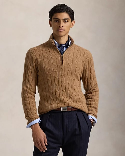 Cable-Knit Cashmere Quarter-Zip Jumper