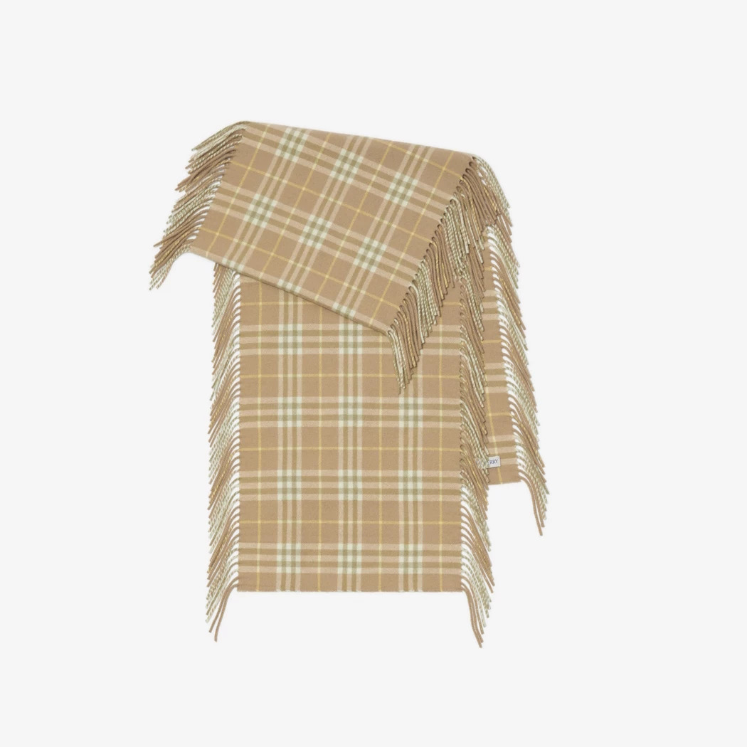 Check Cashmere Fringed Scarf