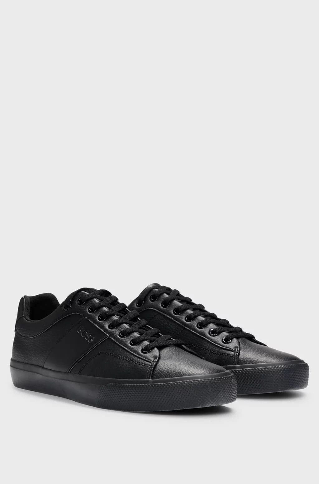 Faux-Leather Trainers With Plain And Grained Textures