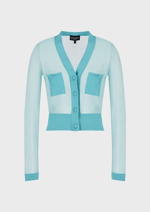 Semi-Sheer Knitted Viscose Cardigan With Pockets