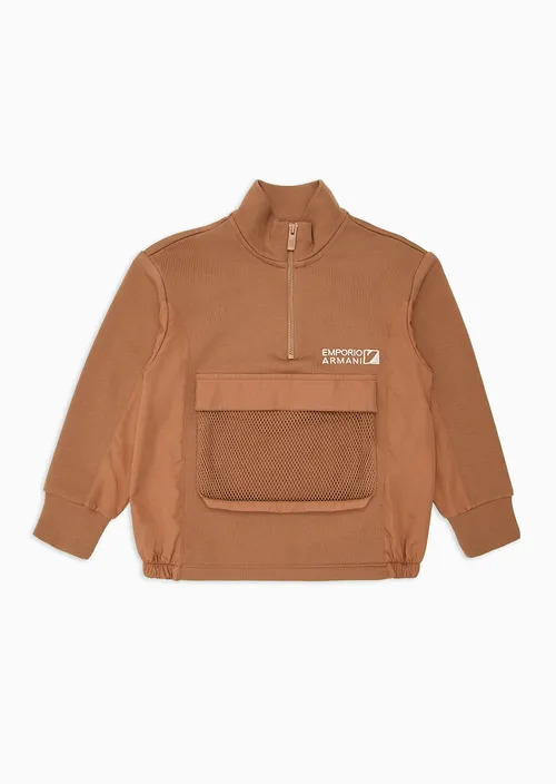 Kids Mock Neck Sweatshirt In Jersey With Partial Zip And Mesh Pocket